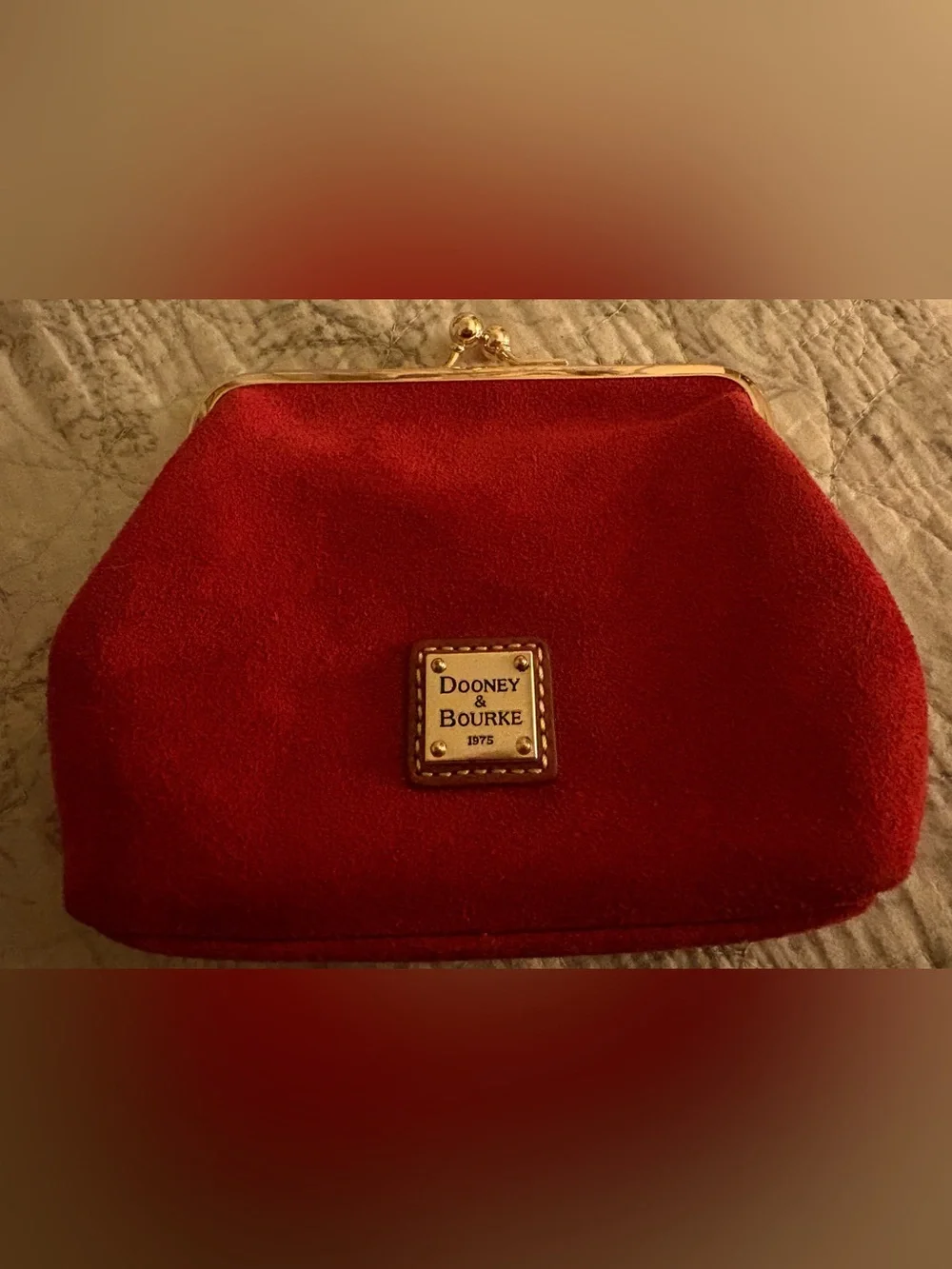 Dooney & Bourke Large Red Suede Kiss-Closure Coin Purse